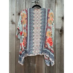 Angie Floral Print Kimono Open Front Cover Up Bohemian Style Cardigan Med/Large